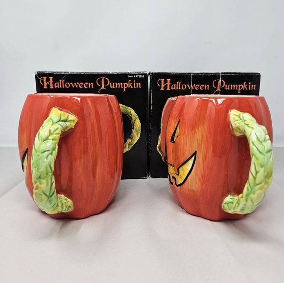 Halloween Pumpkin Ceramic Mugs Set Of 2 Susan Winget 22 FL. Oz Autumn fall Feel - Picture 4 of 9